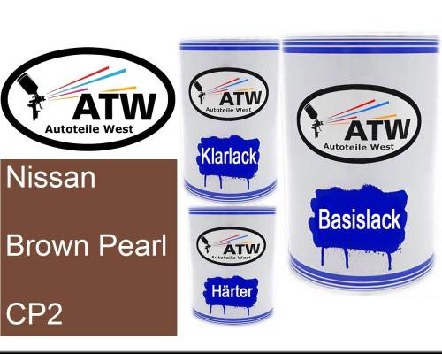 Nissan, Brown Pearl, CP2: 500ml Lackdose + 500ml Klarlack + 250ml Härter - Set, von ATW Autoteile West.